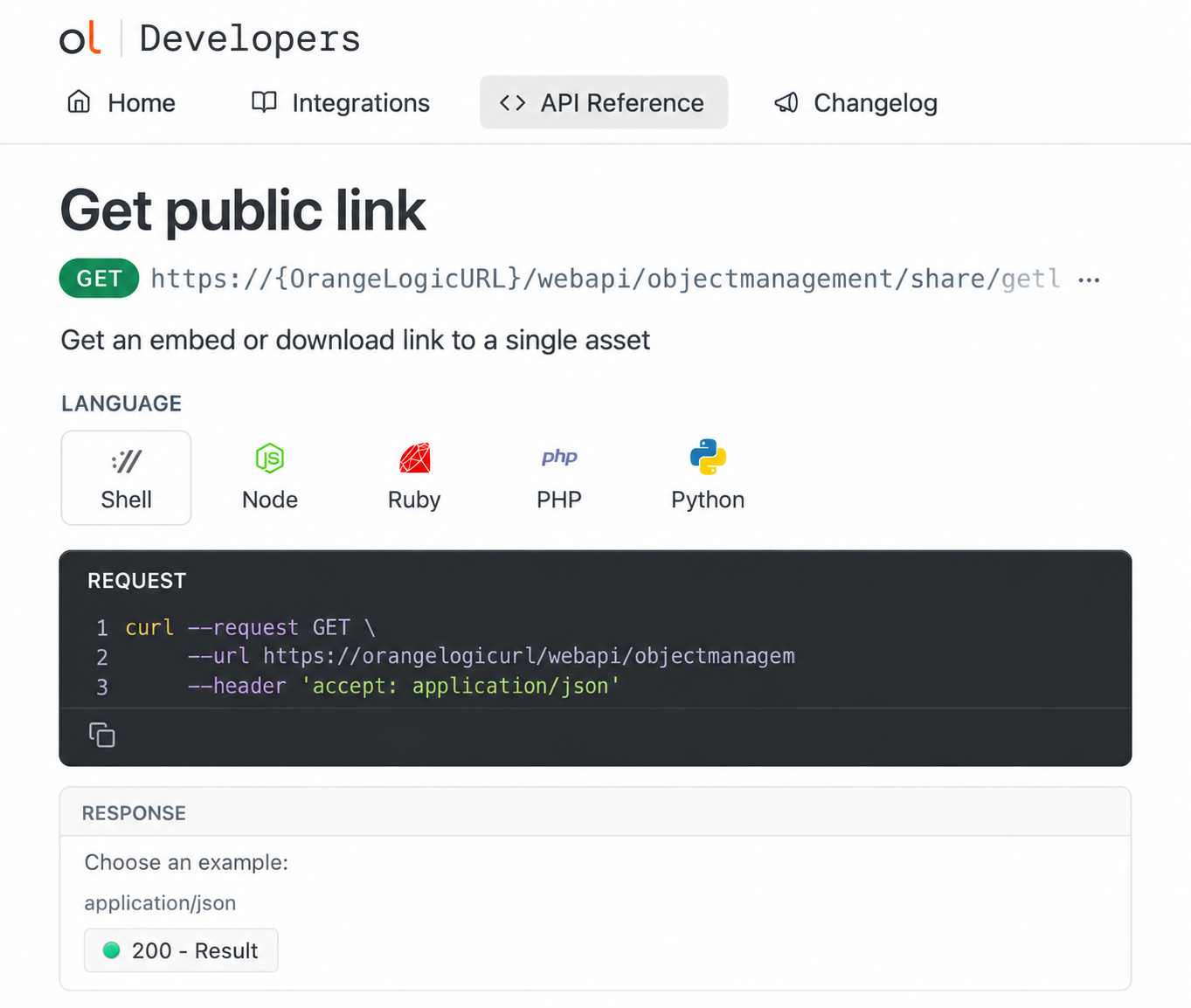 Orange Logic developer portal with DAM APIs, SDKs, and developer tools