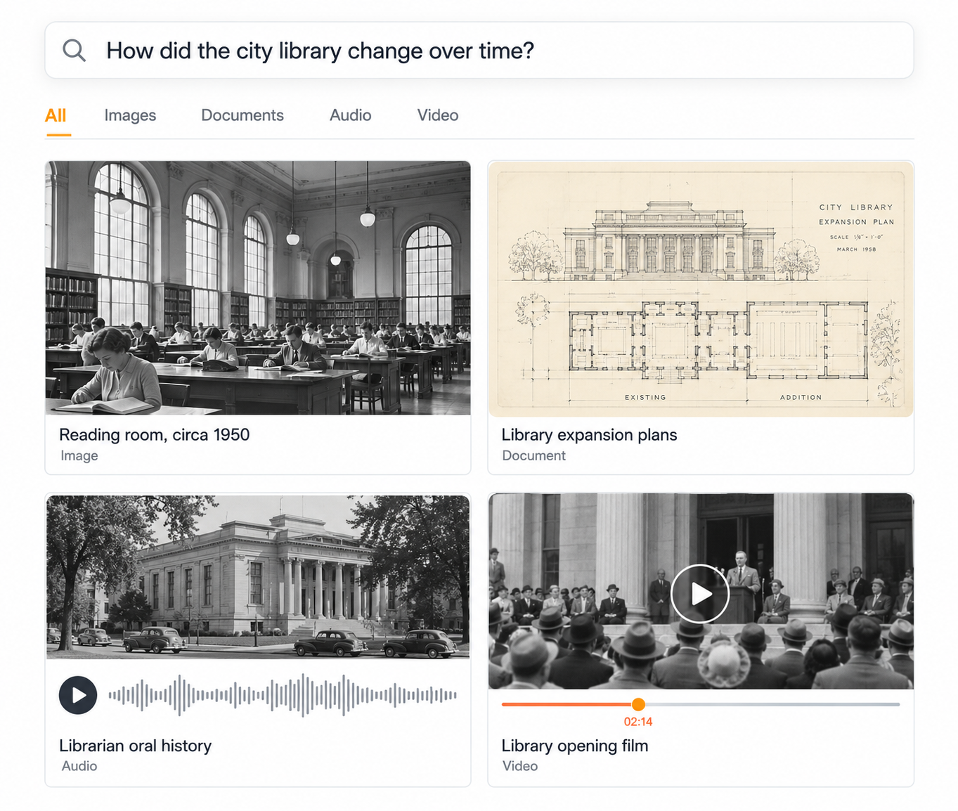 Archival library search across media