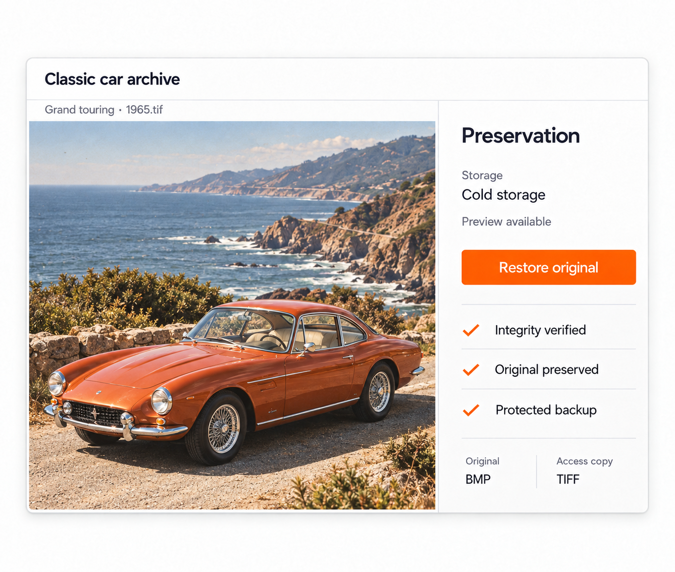 Classic car archive at coastal overlook