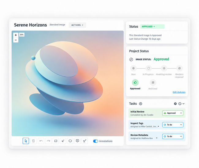 Creative project management view in Orange Logic