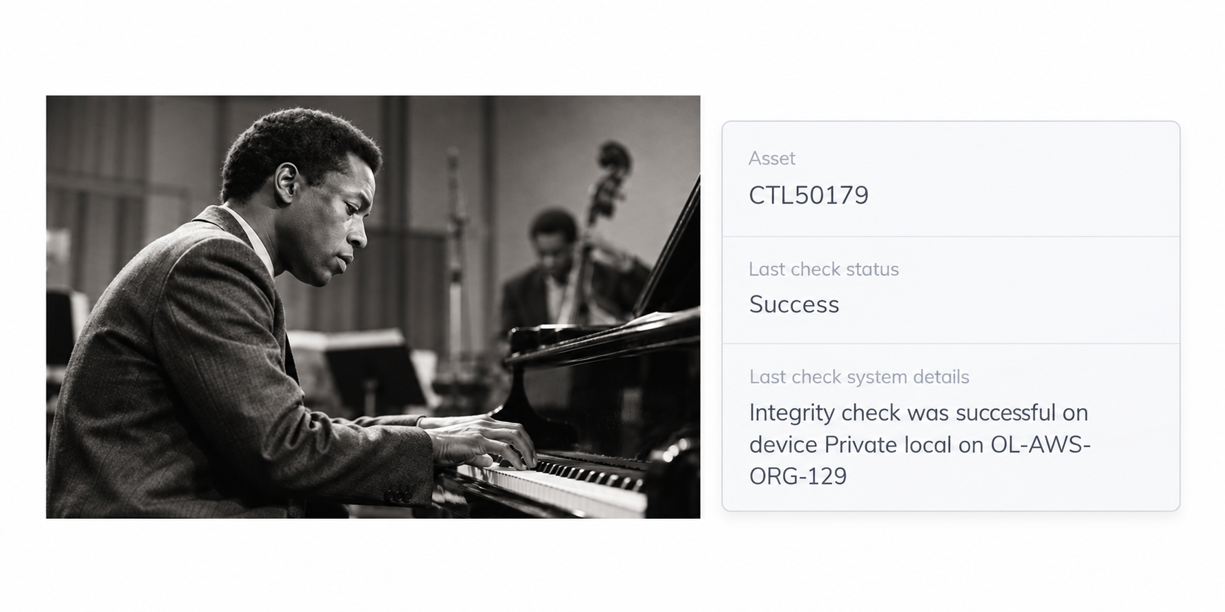 Pianist photo with file integrity status