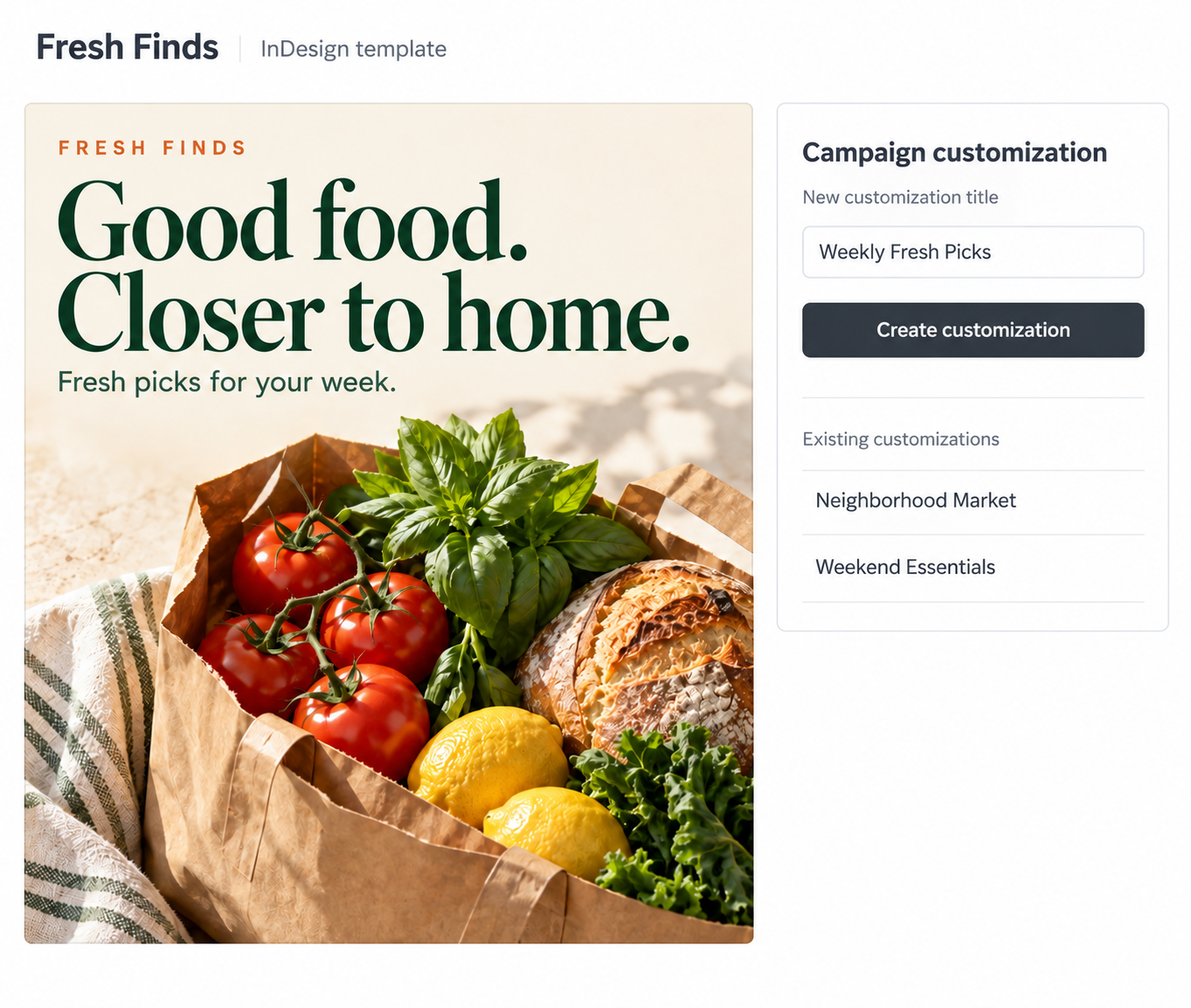 Fresh Finds grocery template reused across campaigns