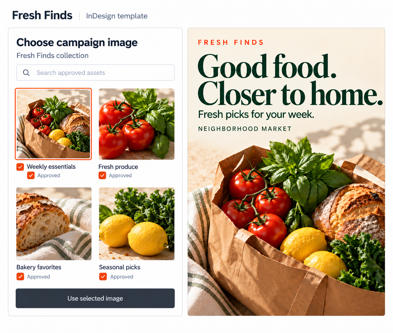Fresh Finds approved grocery asset picker