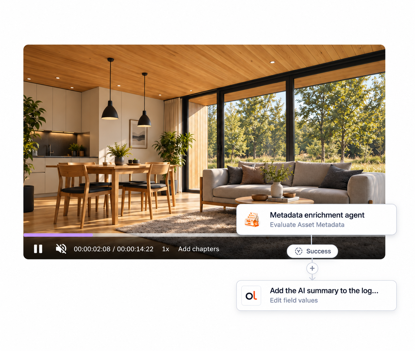 AI and agent workflow overlay on connected production footage