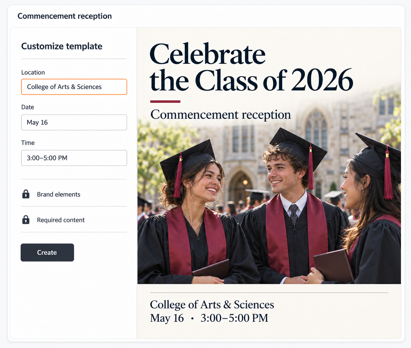 Commencement reception template editor