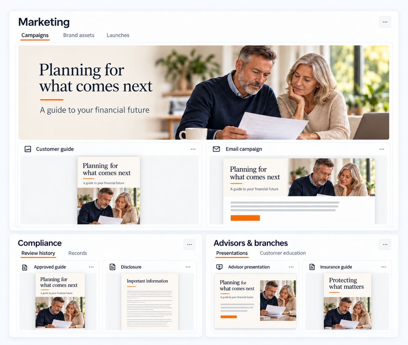 Three-team financial services workspaces
