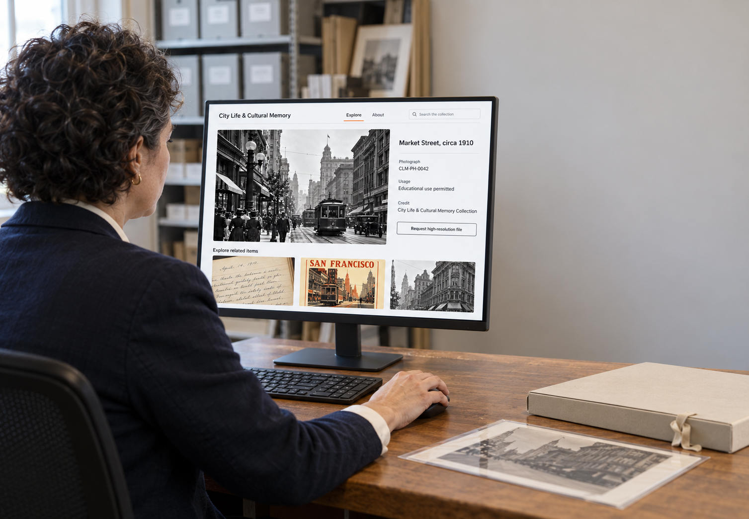 Archivist reviewing a digital collection
