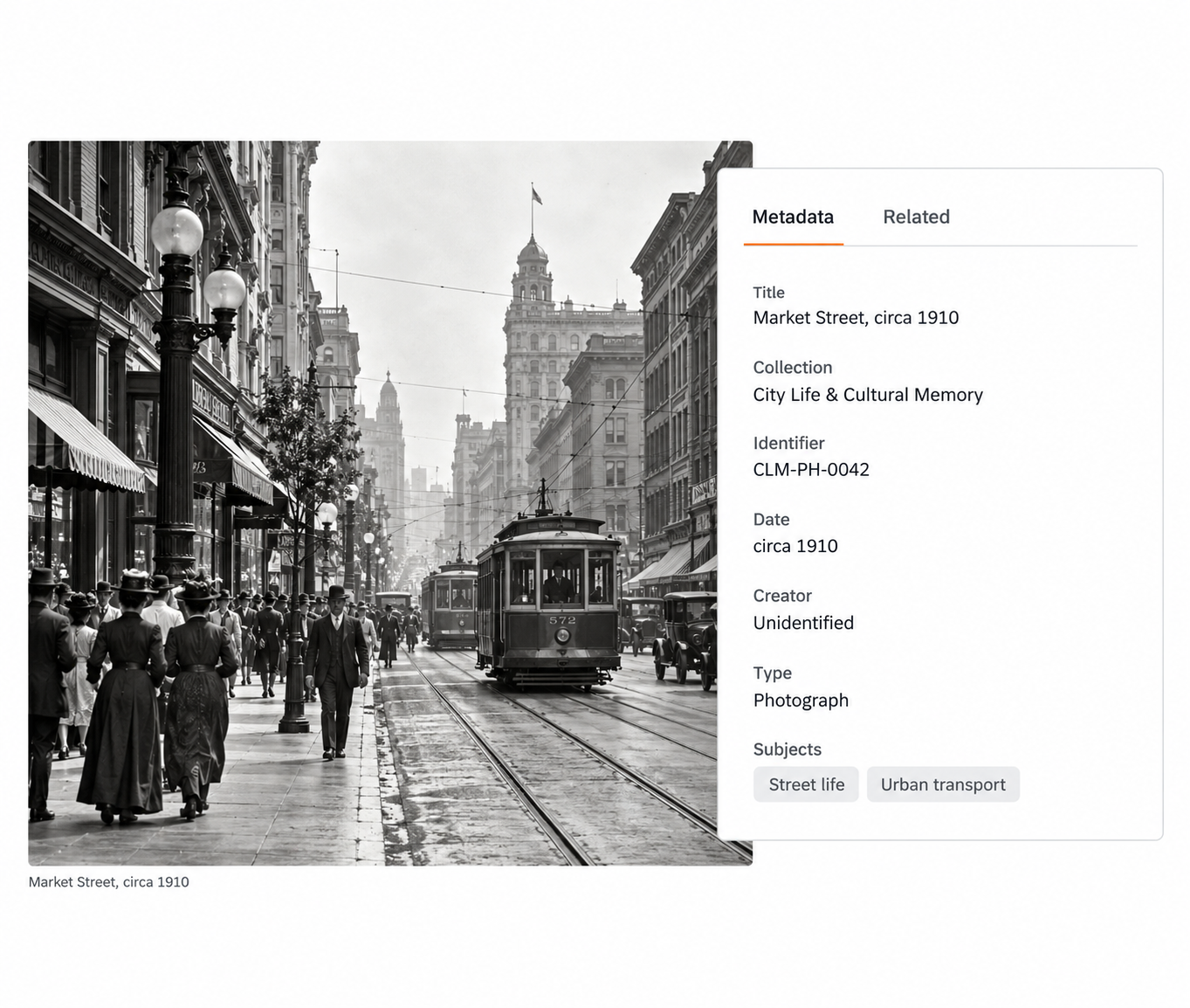 Historic street photo with collection metadata