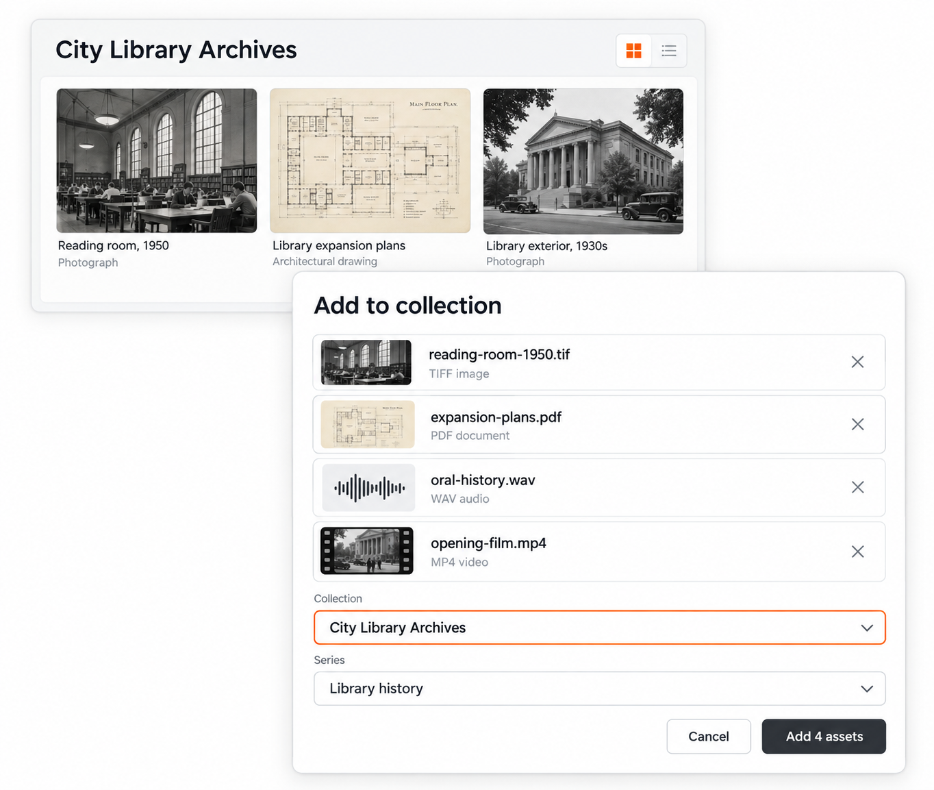 Importing historical assets into city archives