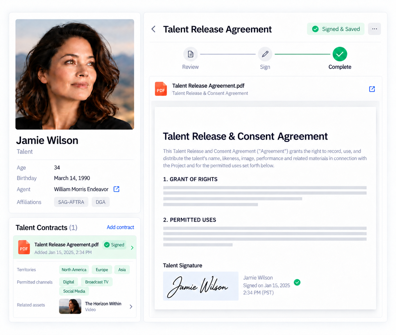 Logo-free talent release agreement