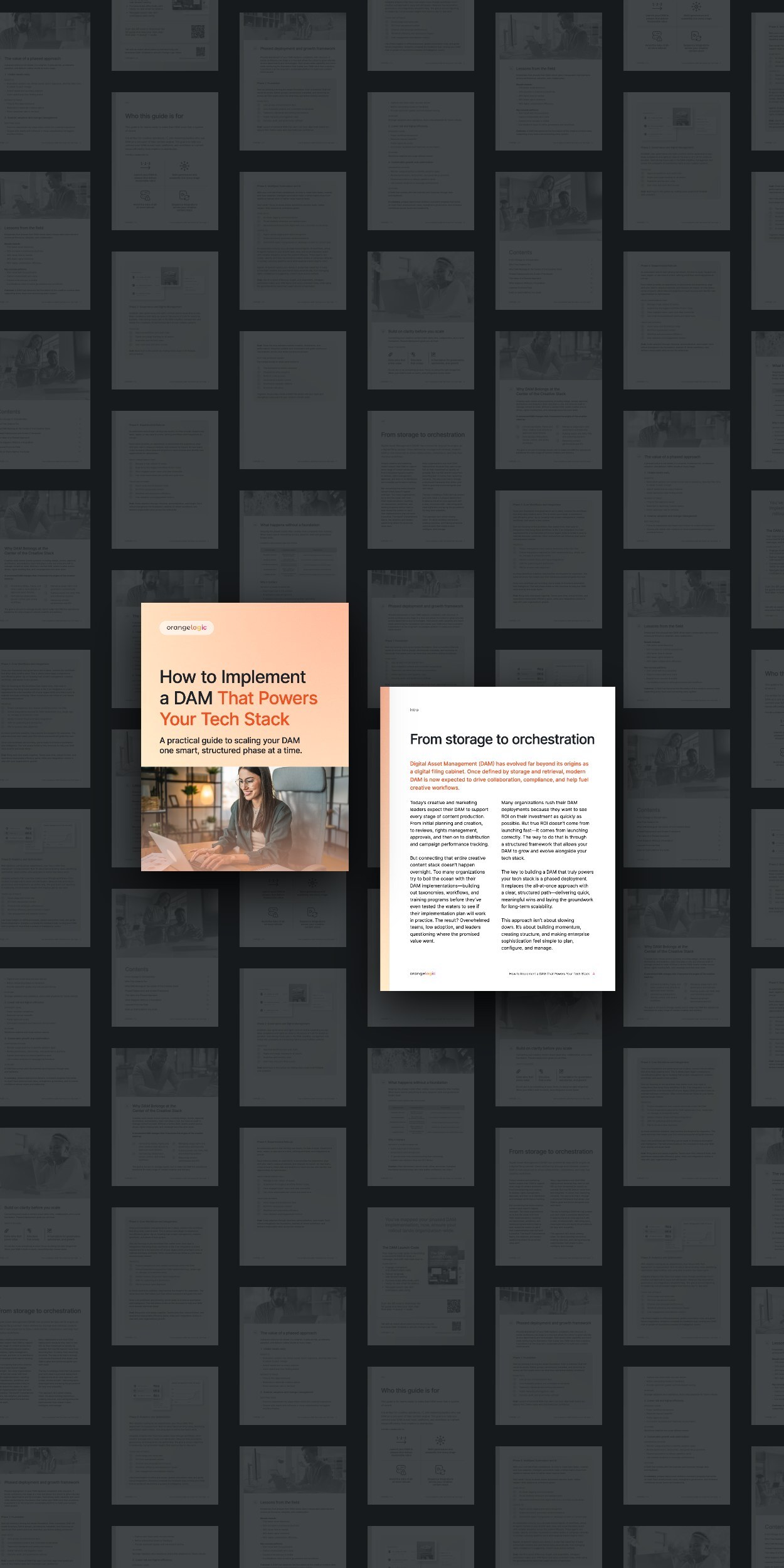 Cover and an inside page of How to Implement a DAM That Powers Your Tech Stack guide