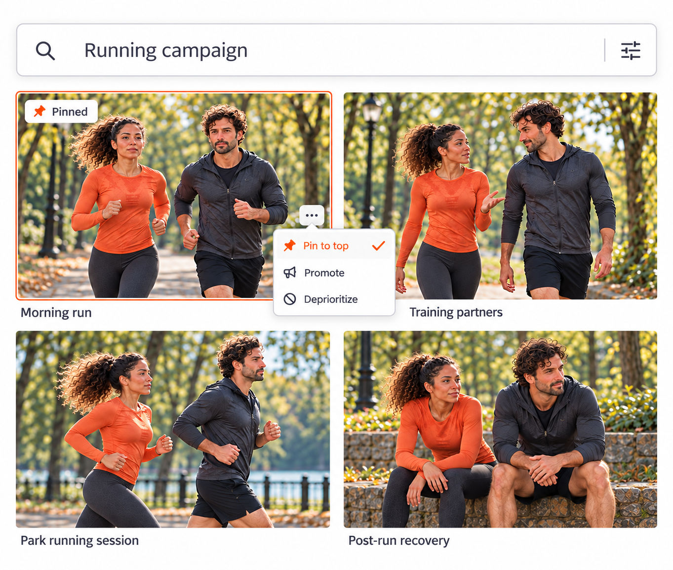 Search results with pinned campaign photos ranked first