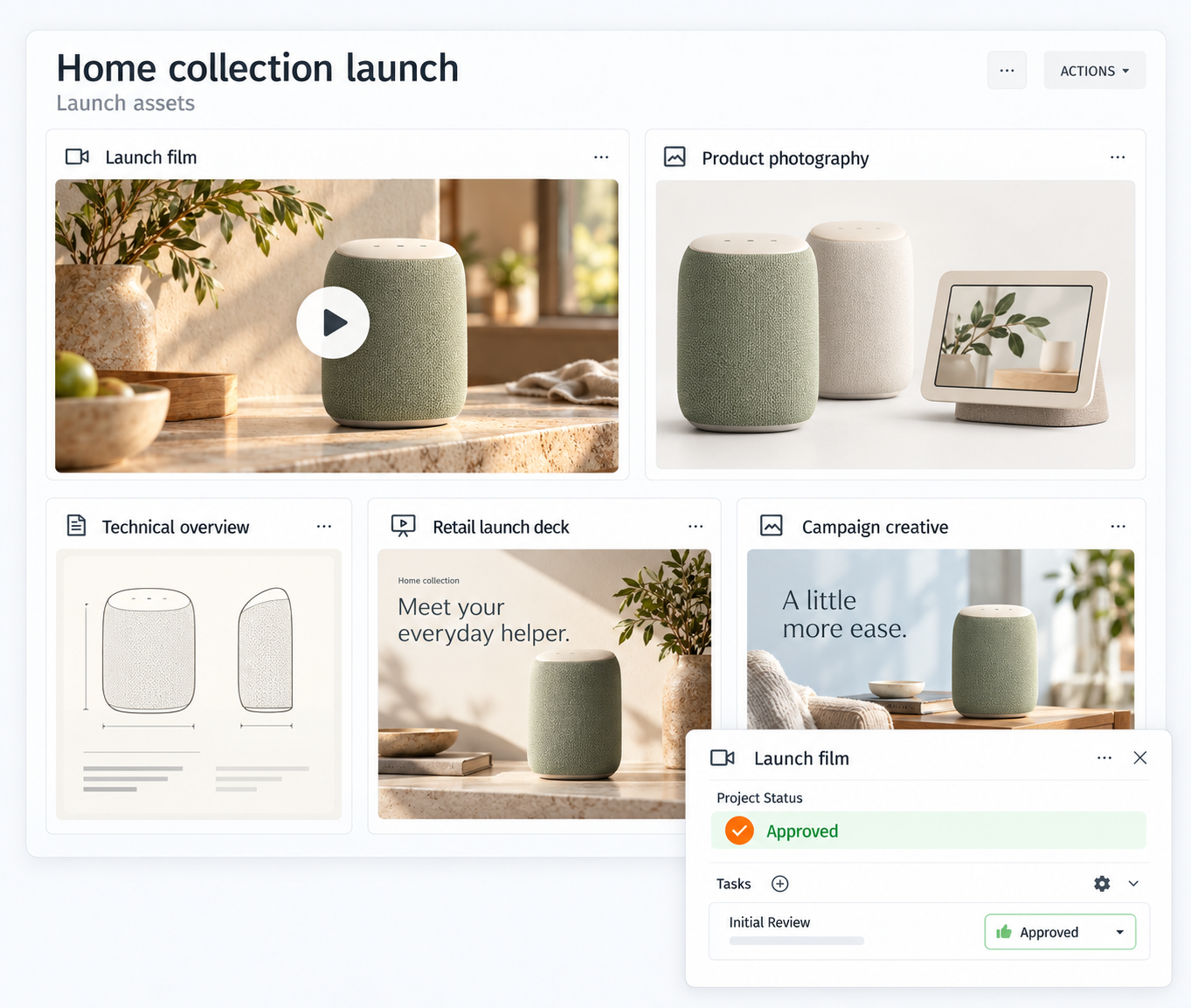 Smart-home product launch workspace in Orange Logic