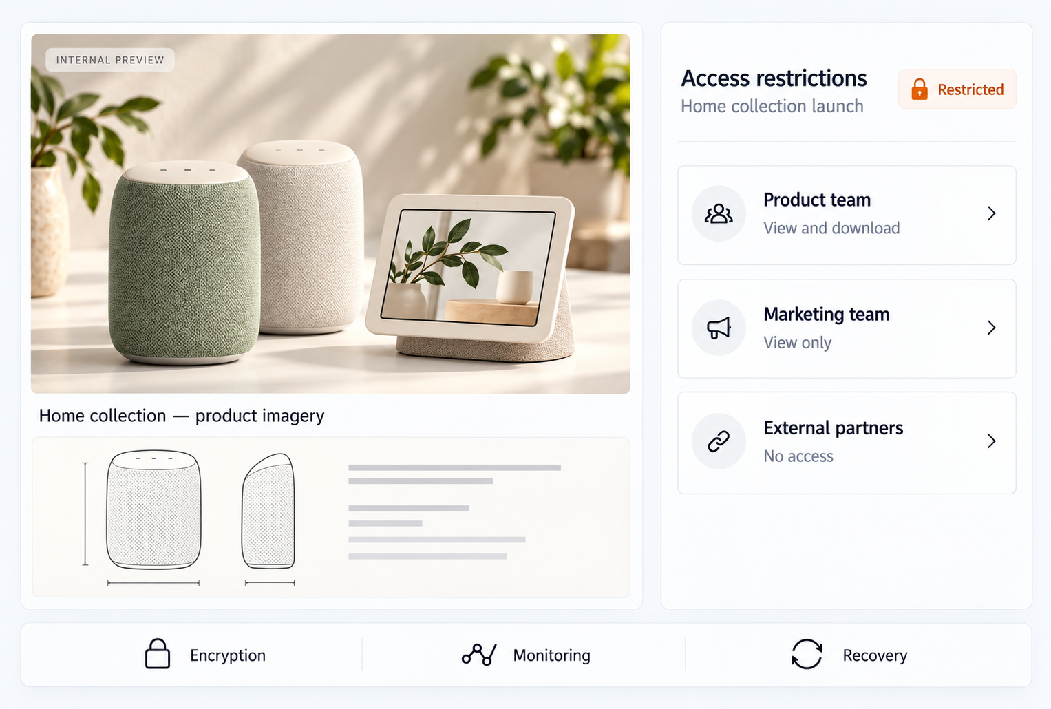 Access restrictions on unreleased home hardware assets