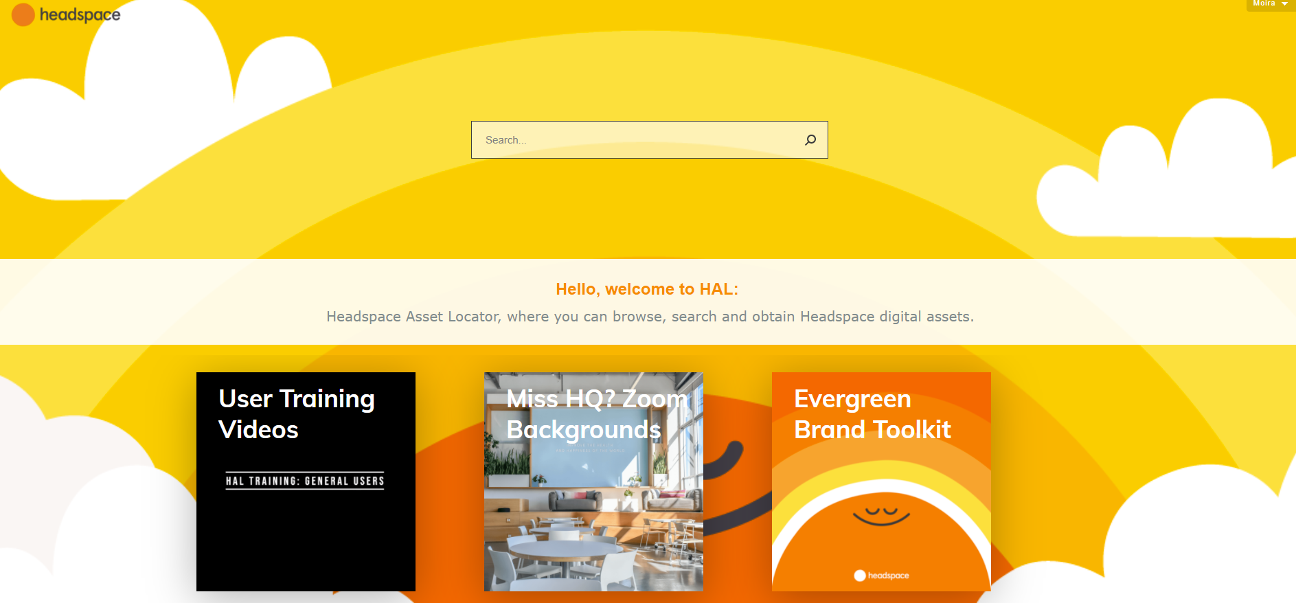 Screenshot of Headspace Digital Asset Management System Homepage