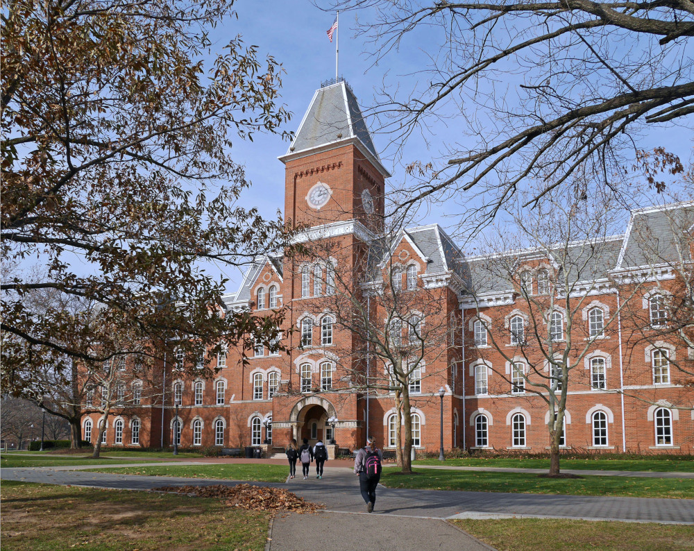 college campus in fall